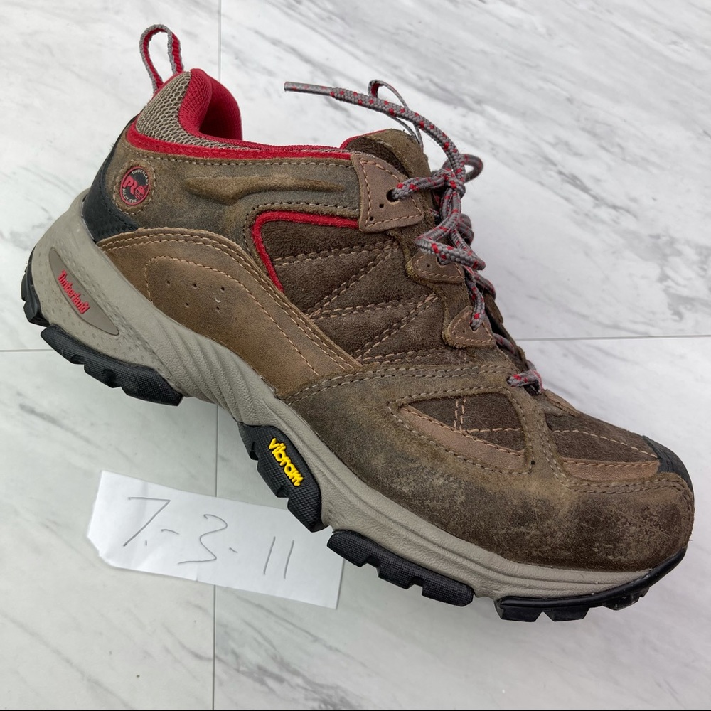 •Timberland pro womens 7 vibram safety toe brown suede work shoes low boots